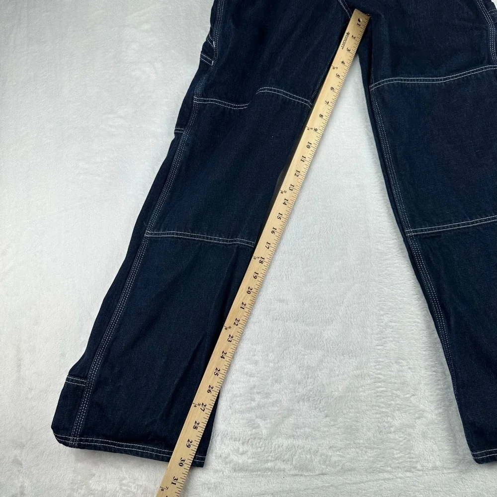 Dickies Mens Size Small Dark Wash Denim Bib Overalls Contrast Stitch Workwear